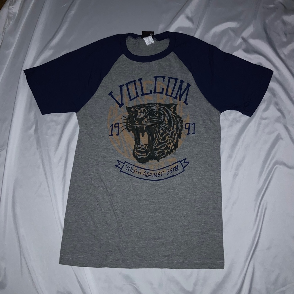 NEW mens small volcom tiger ringer tee youth against establishment 1991